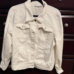 Women's White Denim Jacket.  L.  White with dark piping.